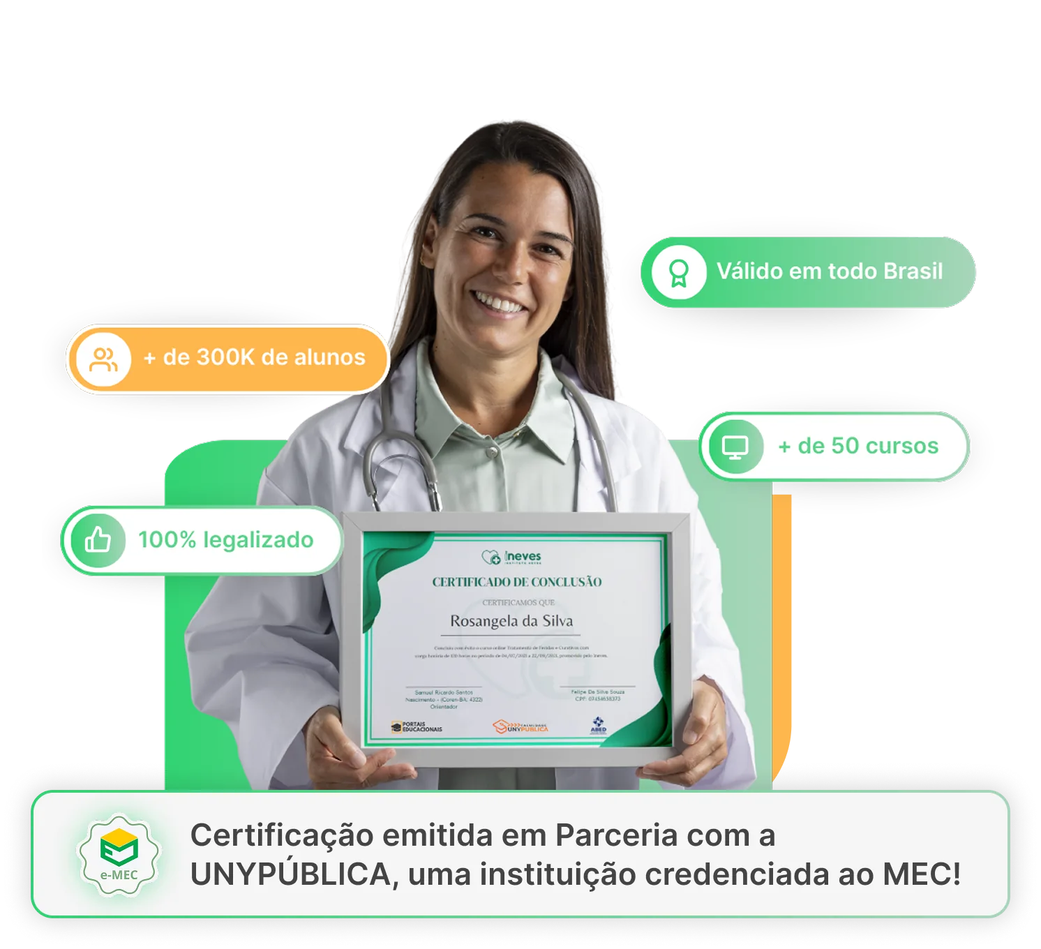 Estudante da área da saúde com certificado INEVES